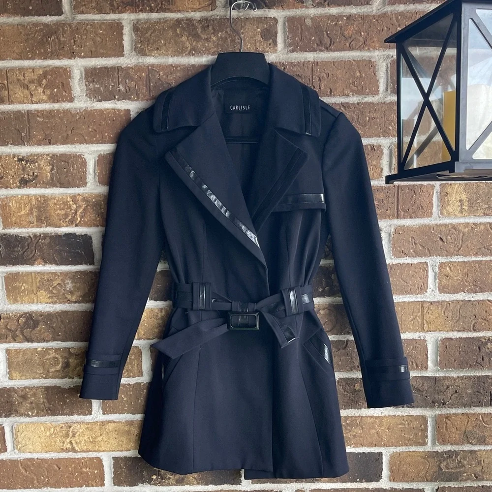 Carlisle Black Trench Coat with Belted Waist - Picture 6 of 15